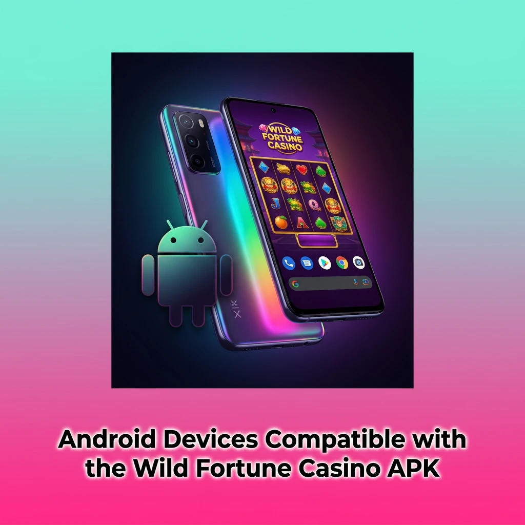 Table listing Android brands and models compatible with Wild Fortune Casino APK, including Samsung, Sony, Google, and Xiaomi.