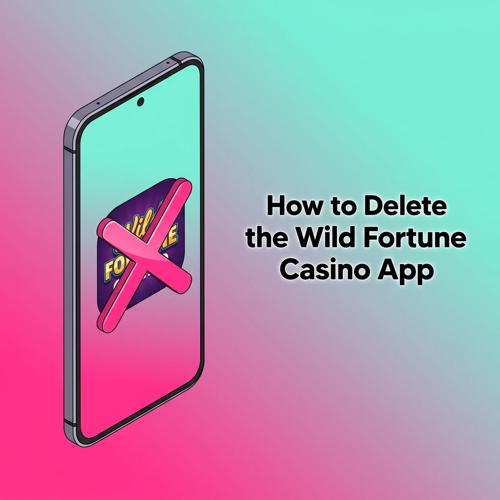 Smartphone screen showing steps to uninstall Wild Fortune Casino app on Android and iOS devices