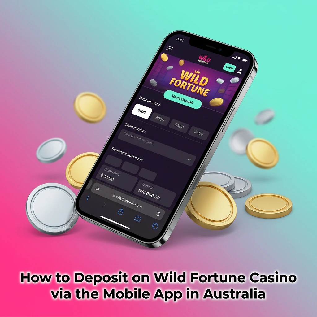 Mobile app deposit steps at Wild Fortune Casino Australia showing cashier navigation and payment method selection