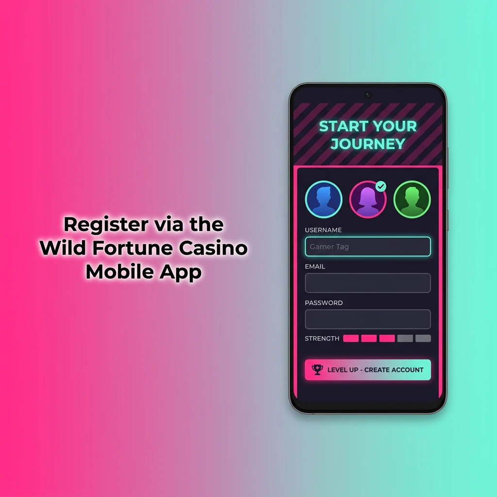 Wild Fortune Casino mobile app registration screen showing sign-up options on a smartphone interface